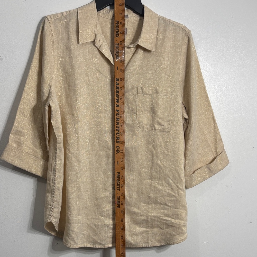 Chico's Light Beige with Gold Shimmer Button-Front Top - Picture 3 of 5